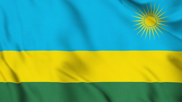 Rwanda National Flag Waving in Wind with Realistic Fabric Texture, Seamless Loop Animation 4K