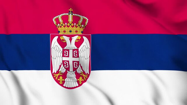 Serbia National Flag Waving in Wind with Realistic Fabric Texture, Seamless Loop Animation 4K