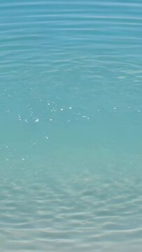 Vertical video: Starting with disturbance turquoise lagoon forming widening ripples foam drifting