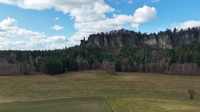 Hyperlapse - Aerial view of scenery in the Saxon Switzerland - Elbe Sandstone Mountains - Germany