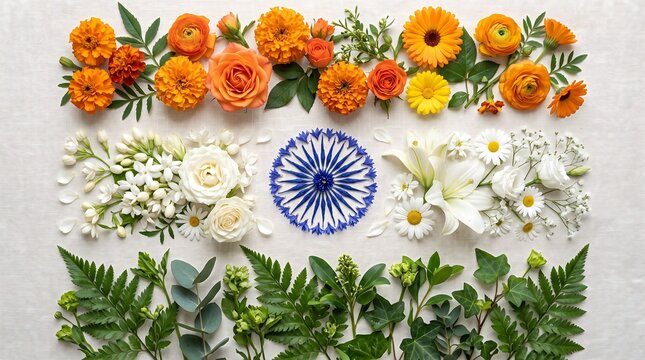 Indian Tricolor Floral Decoration with Marigold and Daisy Flowers