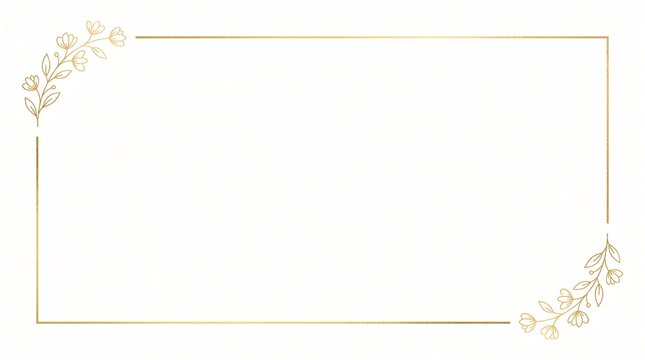 Minimalist Gold Outline Frame Border with Golden Floral Corner Details