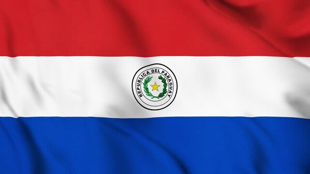 Paraguay National Flag Waving in Wind with Realistic Fabric Texture, Seamless Loop Animation 4K