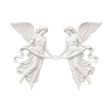PNG Elegant angelic figures holding a flowing ribbon.