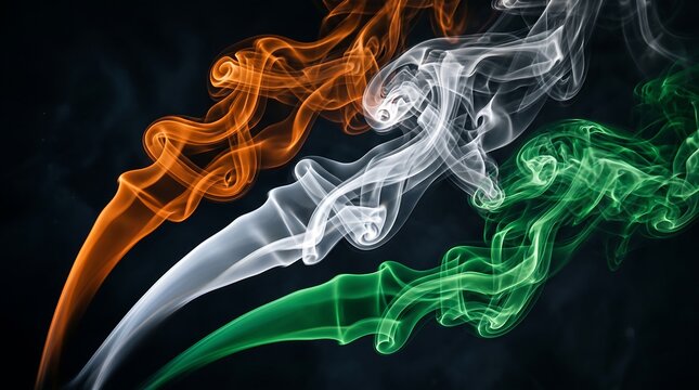 Indian Tricolor Smoke Waves on Dark Background