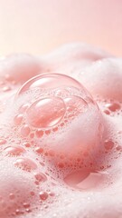 Fototapeta premium Pink Foam and Bubbles Close Up for Skincare Cosmetic Ad