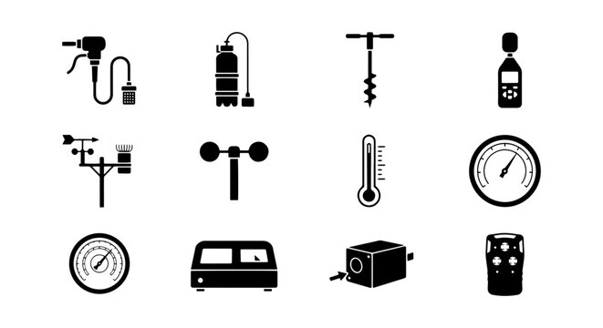 Weather Station Icons, Meteorology Instruments, Scientific Devices, Climate Measurement Tools