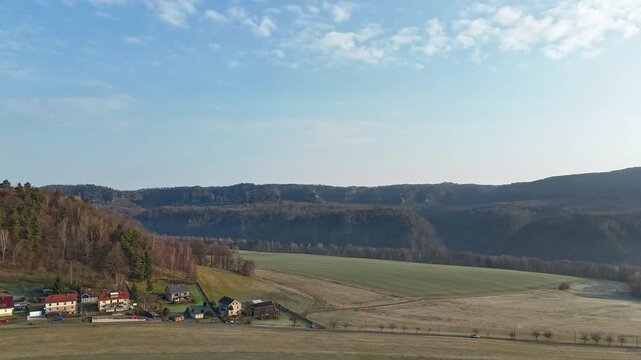 Hyperlapse - Aerial view of scenery in the Saxon Switzerland - Elbe Sandstone Mountains - Germany