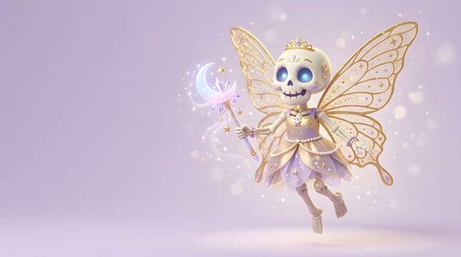 Cute cartoon fairy character with wings on a pastel background highlighting the atmosphere