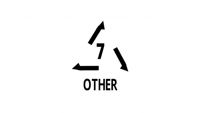 Animated other plastic category recycle icon with rotating arrows for plastic waste sorting presentation, industrial recycling campaigns and eco packaging education.