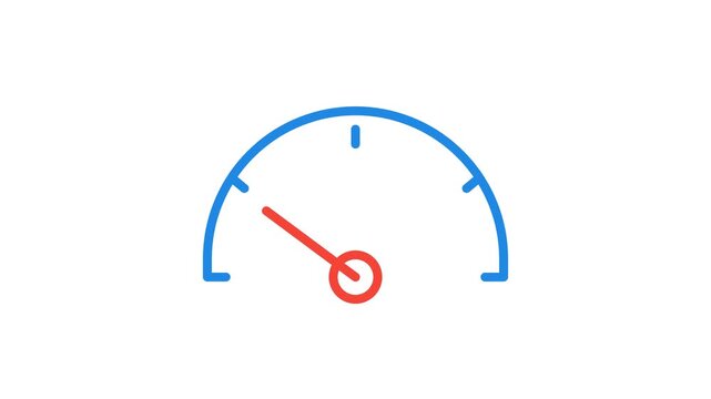 Speedometer gauge icon with orange needle moving on white background