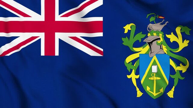 Pitcairn National Flag Waving in Wind with Realistic Fabric Texture, Seamless Loop Animation 4K