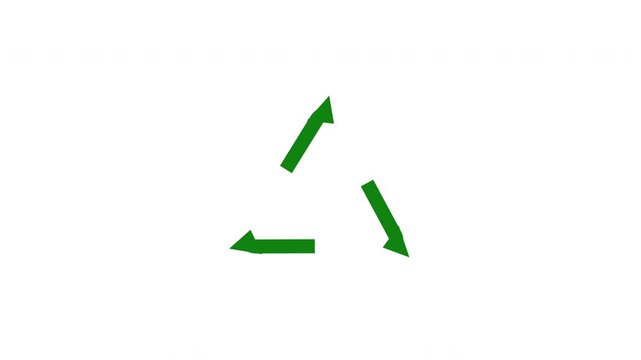 Green circular recycle symbol animation with rotating arrows for plastic waste management and sustainability campaign.
