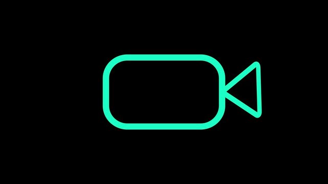 This clean and modern vector illustration features a minimalist video camera outline icon set against a sleek black dark-mode background. Styled with smooth rounded corners and a vibrant grey record .