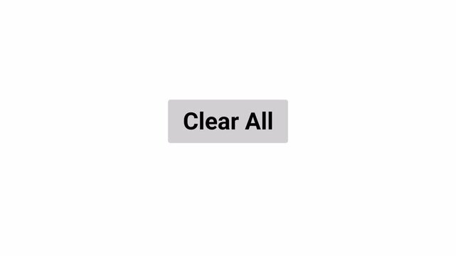 Clear All Button Click Animation with Hand Pointer and Mouse Cursor Interaction on Transparent Background, Reset Interface UI, 4K Motion Graphics
