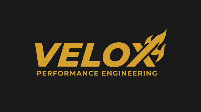 Modern Automotive Performance Engineering Wordmark Logo Featuring VELOX and Integrated Flame Element