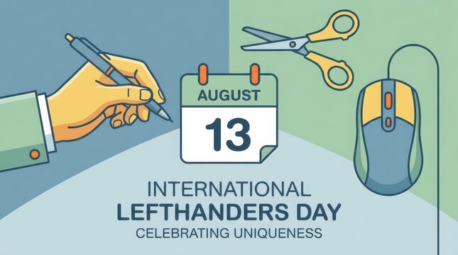 International Left Handers Day illustration with scissors and mouse