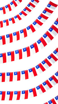 Chile flags hanging on strings for celebration or decoration with transparent background