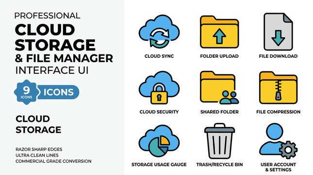 Cloud Storage and File Manager User Interface with Icons