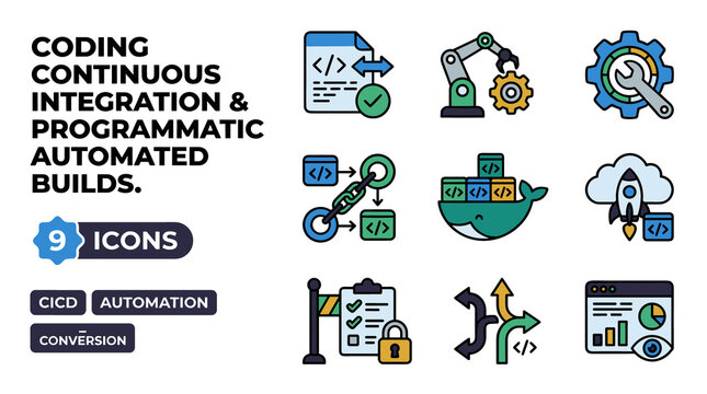 Coding Continuous Integration And Programmatic Builds CI CD Automation Icons