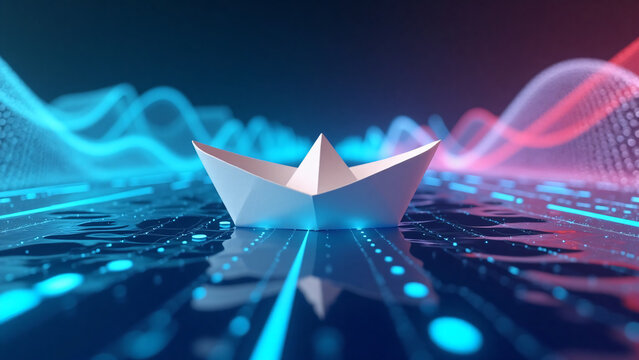 Digital River with Paper Boat Data Stream for Marketing