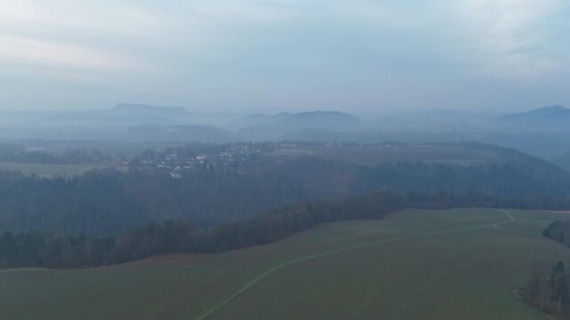 Hyperlapse - Aerial view of scenery in the Saxon Switzerland - Elbe Sandstone Mountains - Germany
