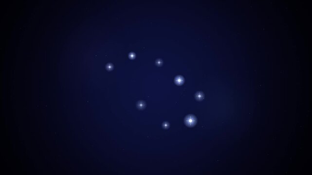 Educational animation showing the Corona Borealis constellation stars appearing and connecting in the night sky.