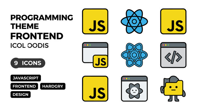 Collection of Frontend Development Icons Featuring JavaScript and React Symbols