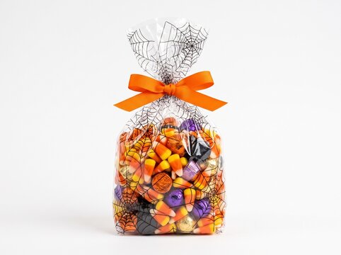 Halloween Clear Cellophane Goodie Bag with Candy Corn on White