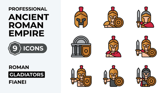 Collection of Pixel Art Icons Depicting Roman Gladiators from Ancient Empire