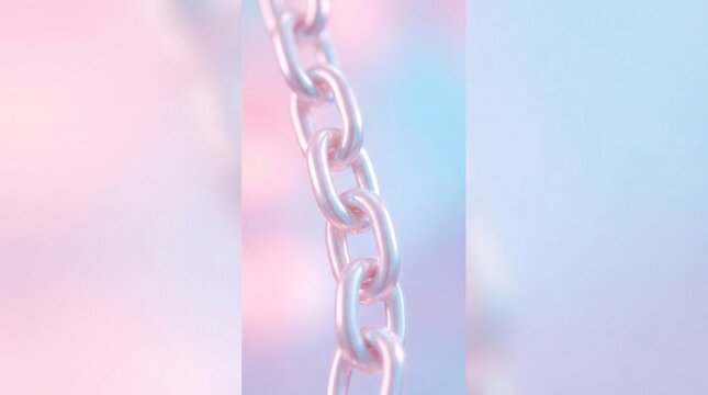 Abstract panels of pink chain on pastel background.