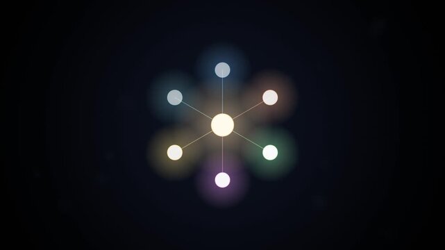 Expanding Digital Network Animation with Glowing Multi-Colored Nodes Growing from a Central Point on Black Background