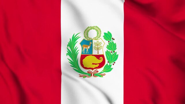 Peru National Flag Waving in Wind with Realistic Fabric Texture, Seamless Loop Animation 4K