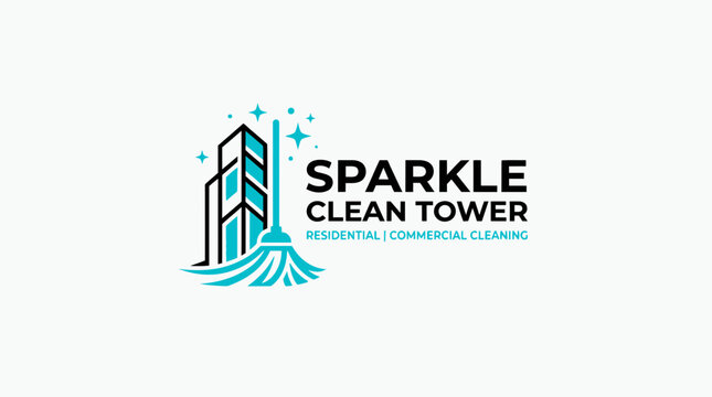 Modern abstract logo design for commercial and residential tower cleaning services featuring a mop