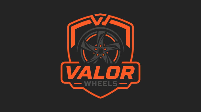 Valor Wheels Emblem Badge Logo Featuring Modern Car Alloy Rim Vector for Automotive Service and Sales