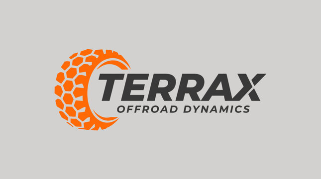 Terrax Offroad Dynamics Logo Branding Featuring Stylized Orange 4x4 Tire Icon and Bold Typography