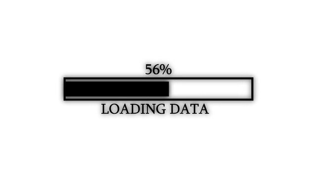 Computer Loading Bar With and background black Effect/ Animation of a computer screen with loading bar processing and noise and glitch effects animation 