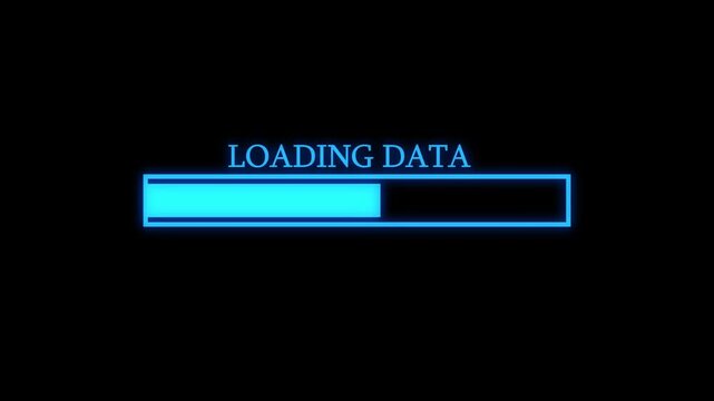 Computer Loading Bar cyan and background black Effect/ Animation of a computer screen with loading bar processing and noise and glitch effects animation