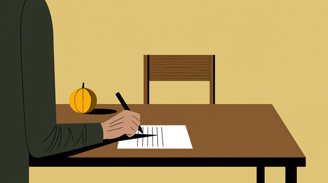 Job interview scene with recruiter reviewing resume at desk