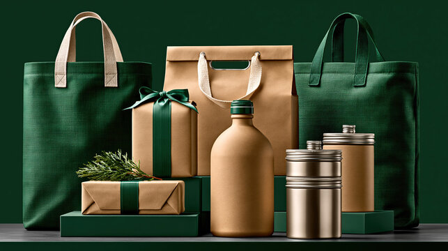 Reusable bag cardboard box package paper bag bottle container plant green recycling sustainable eco friendly fabric bag gift box shopping bag food