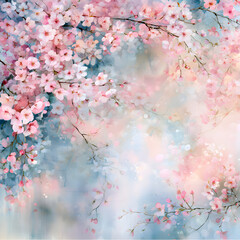 Obraz premium Serene watercolor backdrop, floral arrangement Sakura