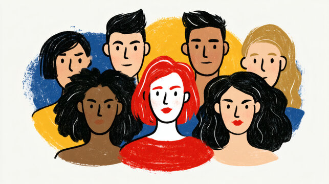 Diverse Group of People with Red Haired Woman