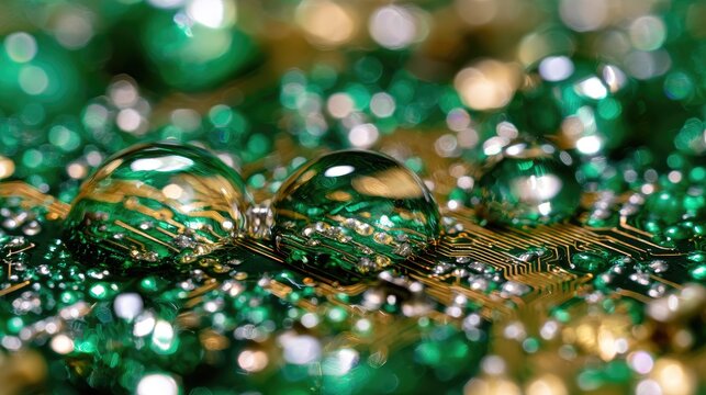 Macro View of Dew Drops on a Green Leaf Surface.