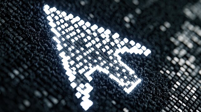 Digital Cursor Arrow on a Dark Binary Code Background.