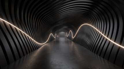 Fototapeta premium Modern abstract tunnel with light waves and dark wavy walls