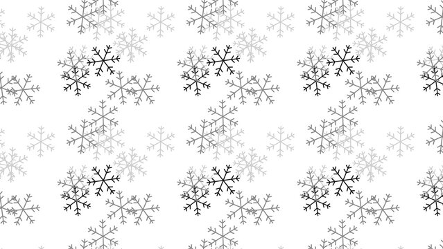 A festive and elegant seamless pattern featuring stylized snowflakes in black and shades of grey on a clean white background. Perfect for winter themes, holiday designs, textile prints, wrapping paper