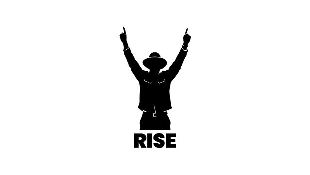 Silhouette of a Person Raising Arms in Celebration with Rise Text Overlay Design