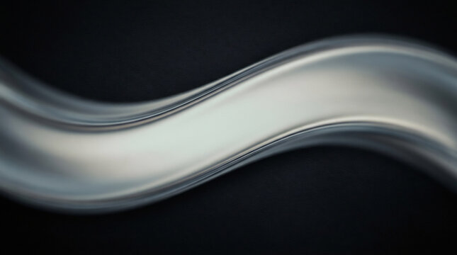 Metallic silver wave on black background, fluid chrome abstract texture, sleek liquid metal curve for luxury branding and high-tech design