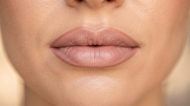 Extreme close-up of a woman's lips with natural lipstick, showing the texture of the skin, ad social media download thambnail poster web template event festival 2026 2027 2028