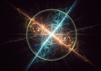 Naklejka premium Abstract representation of intersecting higher dimensional planes creating balanced, infinite geometric space and harmonious fractal patterns, balance, digital, energy